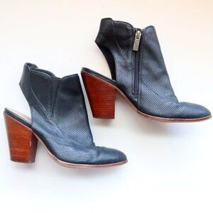 Dolce Vita Black Perforated Leather Stacked Wooden Heel Slingback Bootie Shoes